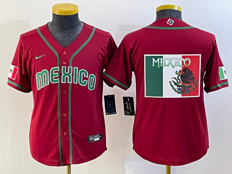 Youth Mexico Baseball 2023 Red Big Logo World Baseball Classic Stitched Jersey Youth Mexico Baseball 2023 Red Big Logo World Baseball Classic Stitched Jersey